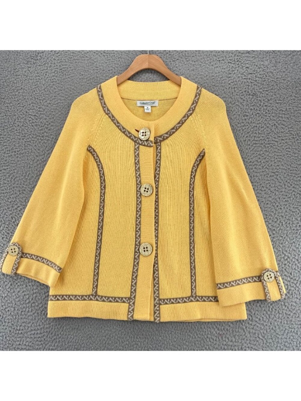 Coldwater Creek Sweater Women Medium Yellow Contrast Trim Cotton Blend Button Up